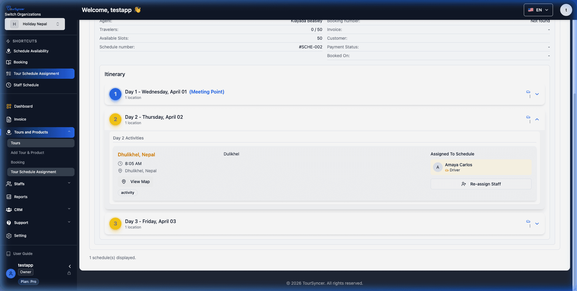 Tour Schedule Assignment Workflows screenshot