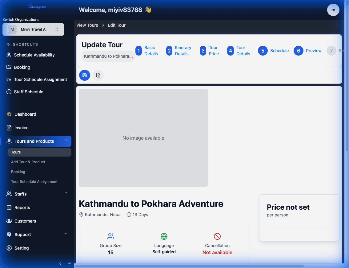 Create Tour Product: Step 6 - Preview & Review screenshot