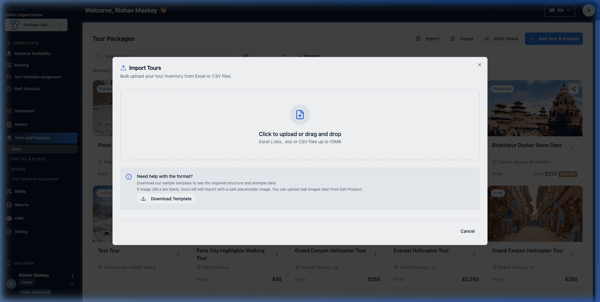 Import Tour Product: Bulk Upload Guide screenshot